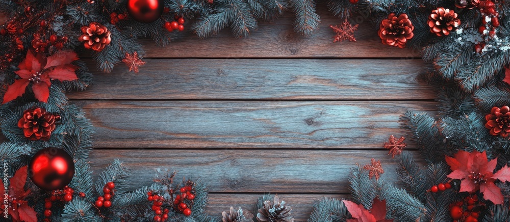 Leinwandbilder Christmas and New Year theme with a wooden backdrop. with copy space image. Place for adding text or design