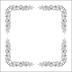 Elegant black and white vector decorative frame, vegetal ornamental frame with flowers, decorative border, corners. Isolated vector illustration.	
