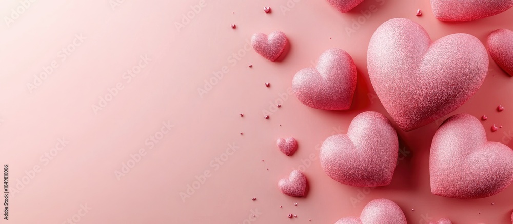 Aufkleber Valentine s Day pink greeting card featuring hearts and blank space for text. with copy space image. Place for adding text or design