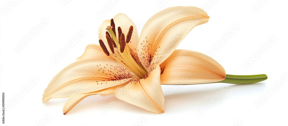 Fototapete Studio shot of a beige lily flower isolated on a white background Large depth of field DOF Macro. with copy space image. Place for adding text or design
