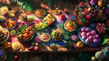 Naklejka premium Vibrant Food Festival with Colorful Dishes and Atmosphere