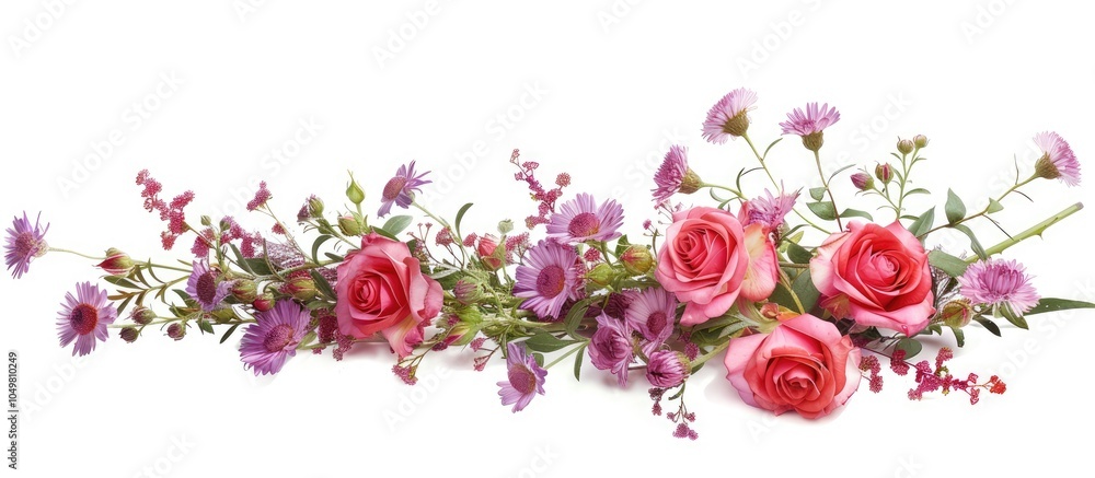 Leinwandbilder Bunch of rose and aster flowers isolated on a white background. with copy space image. Place for adding text or design