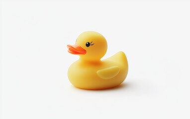 Fototapeta premium Rubber Duck: A classic yellow rubber duck with a bright orange beak, positioned on a white background 