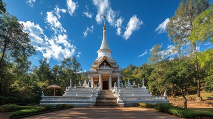 Fototapeta premium A picturesque view of the Si Song Rak Pagoda, with its white stupa standing