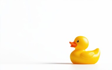 Fototapeta premium Rubber Duck: A classic yellow rubber duck with a bright orange beak, positioned on a white background 