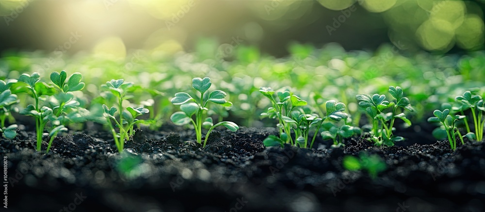 Leinwandbilder abstract background featuring green sprouts parsley seedlings. with copy space image. place for addi