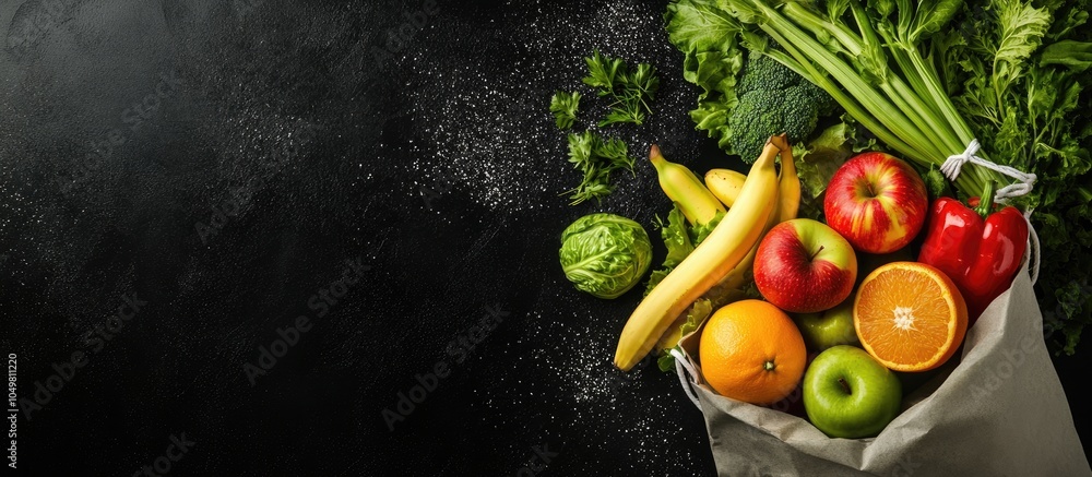 Aufkleber background featuring fresh green vegetables and fruits like apples oranges bananas and celery in a f