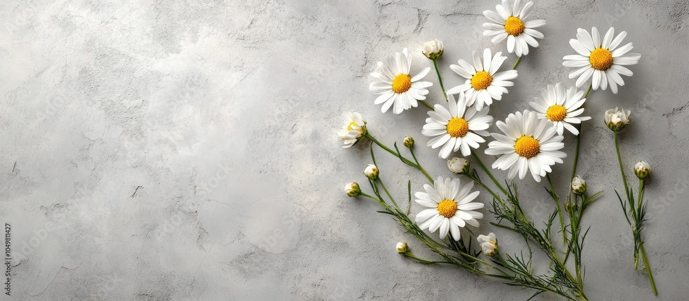 Leinwandbilder cluster of small daisy flowers on a closeup gray textured background. with copy space image. Place for adding text or design