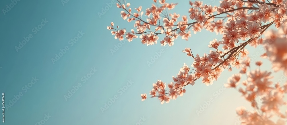 Poster flowering tree branches and a clear sky the idea of beginning a new season the notion of being mindf