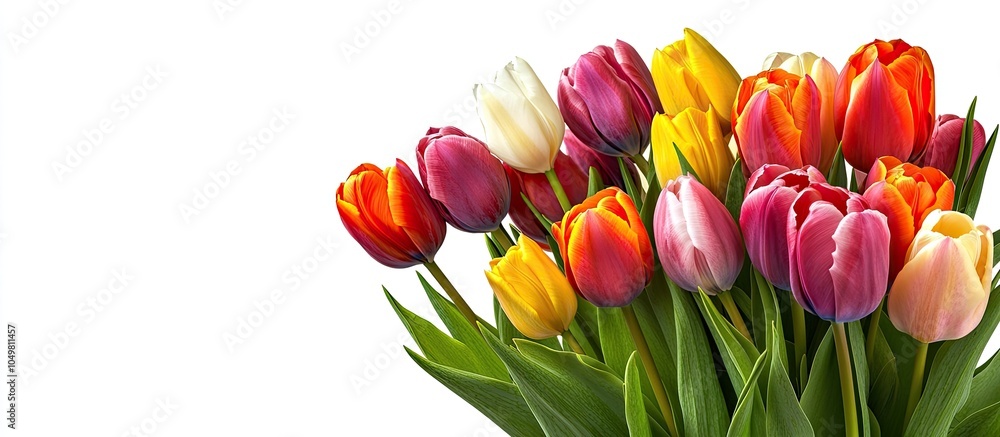 Aufkleber A bouquet of many beautifully colored tulips Isolated on a white background. with copy space image. Place for adding text or design