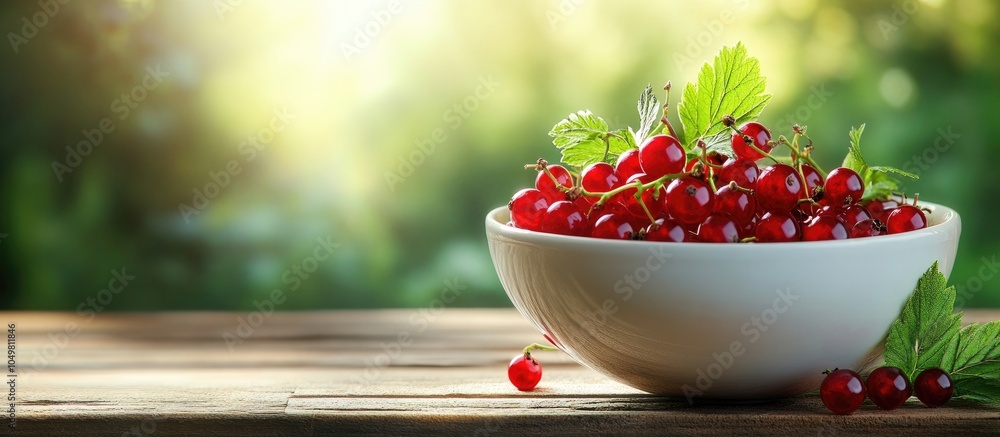 Aufkleber Bowl of freshly picked red currant berries. with copy space image. Place for adding text or design