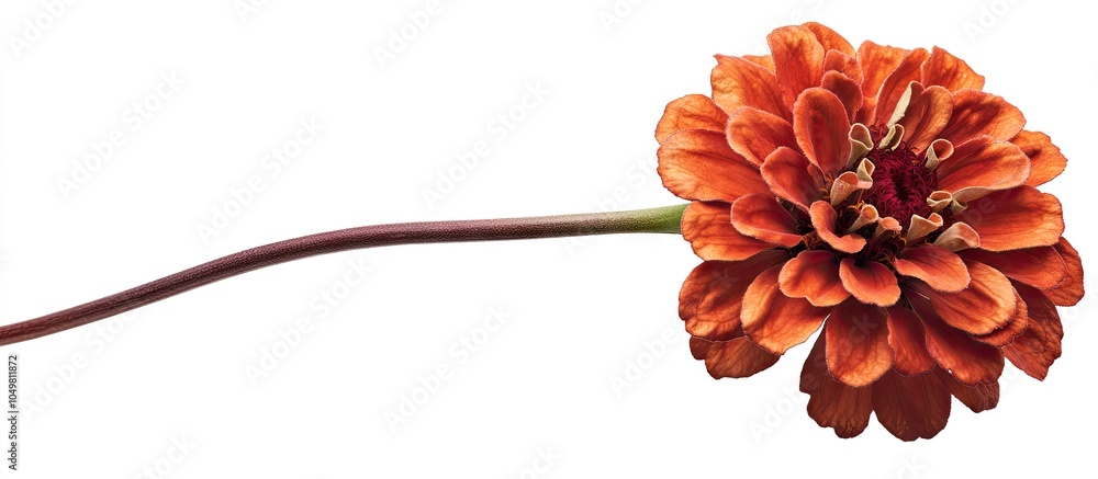 Poster Zinnia elegans commonly referred to as youth and age or elegant zinnia is depicted here as a flower isolated on a white background. with copy space image. Place for adding text or design