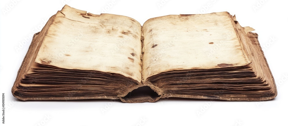 Poster beautiful vintage book cover featuring yellowed paper set against a white background. with copy spac