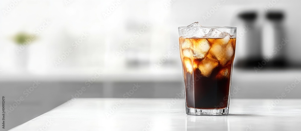 Aufkleber Iced coffee in a glass on a white table. with copy space image. Place for adding text or design
