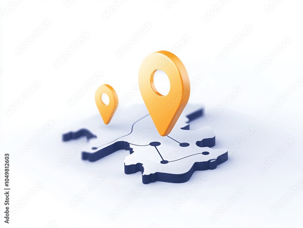 Poster a stylized map with two orange location pins, representing gps navigation and mapping technology con