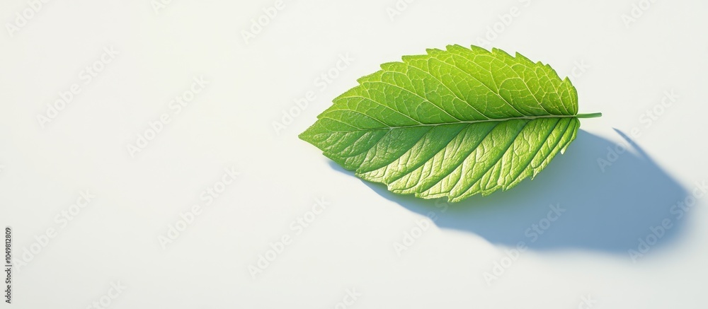 Fototapete single peppermint leaf isolated on a white background. with copy space image. place for adding text 