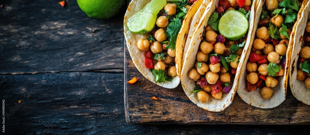 Aufkleber mexican tacos featuring chickpeas vegetables and lime a healthy and vegan dish. with copy space imag