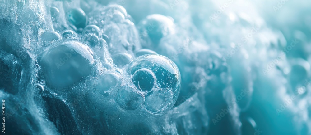 Poster air bubbles trapped in ice. with copy space image. Place for adding text or design
