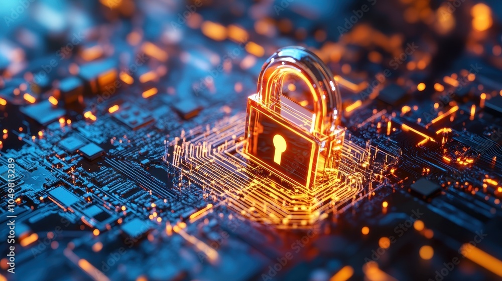Poster secure cyberspace with intelligent digital encryption technology a futuristic circuit board with a p