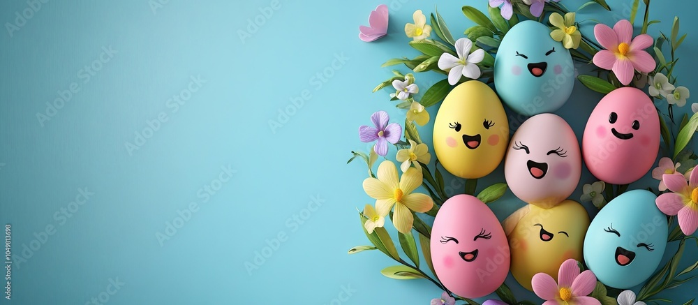 Aufkleber easter card adorable easter eggs featuring painted faces within a spring wreath including copy space