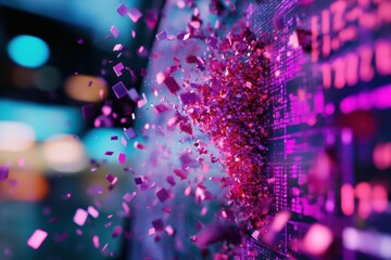 Vibrant neon fractal explosion of colorful glowing particles representing dynamic digital technology data networks and futuristic visuals  Abstract kaleidoscopic and mesmerizing digital art backdrop