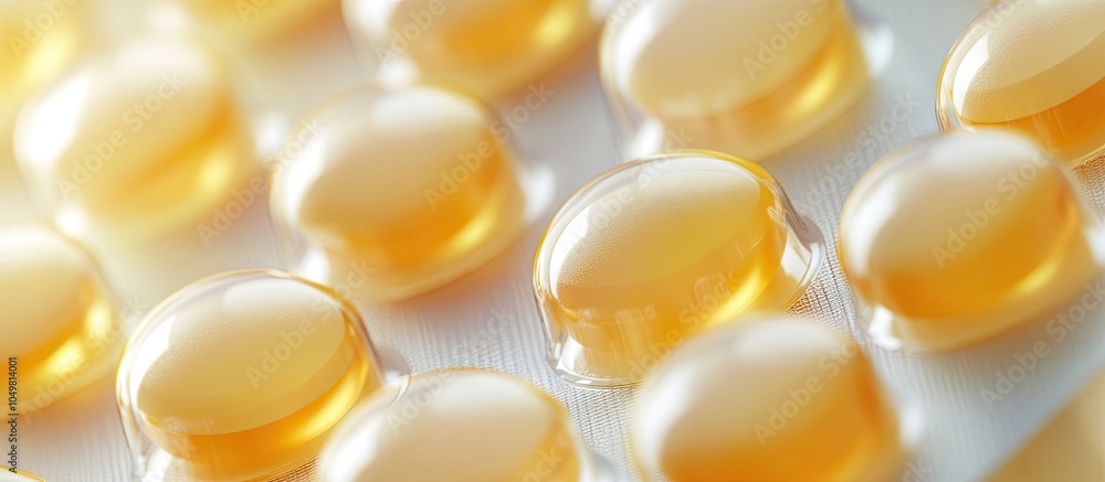 Poster concept of medication and pharmaceuticals yellow antibiotic tablets in a blister pack. with copy spa