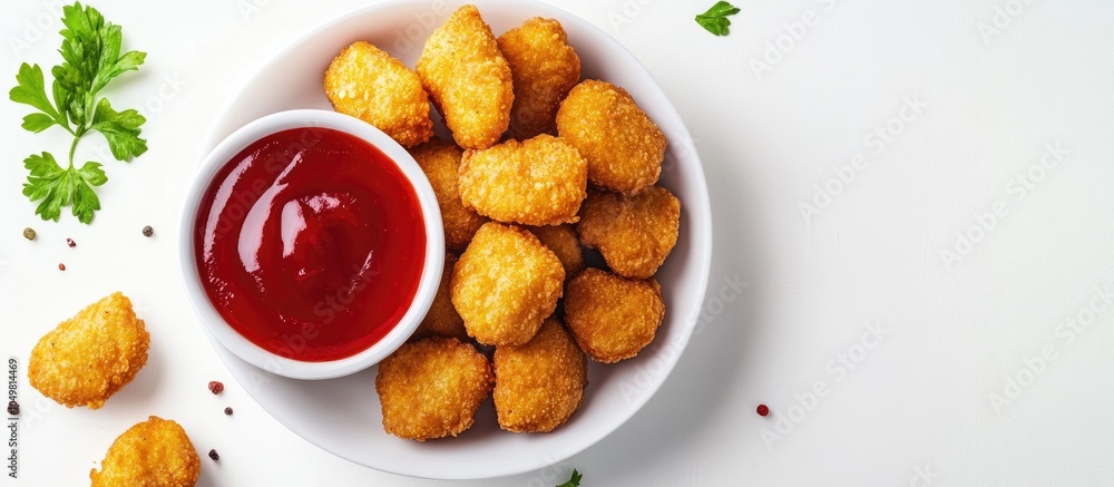 Aufkleber Chicken nuggets served with ketchup sauce. with copy space image. Place for adding text or design