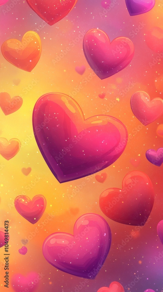 Aufkleber floating hearts with sparkles on a warm gradient background