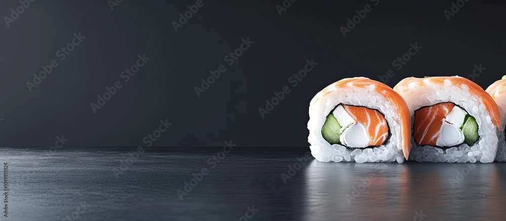 Poster japanese cuisine seafood sushi rolls for setsubun. with copy space image. place for adding text or d
