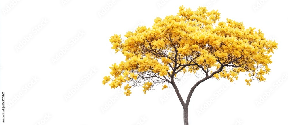 Leinwandbilder Isolated image of a yellow flowering tree in full bloom against a white background ideal for backgrounds and textures. with copy space image. Place for adding text or design