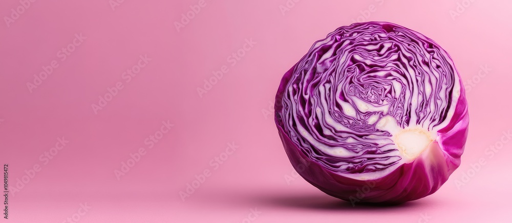 Poster a cut red cabbage revealing its texture. with copy space image. place for adding text or design