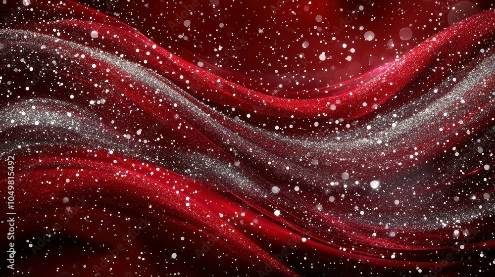 Poster Mesmerizing dark red waves with sparkling silver particles for captivating visual effects
