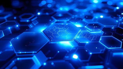 Fototapeta premium Abstract Blue Digital Technology Network Hexagon Background, generative AI