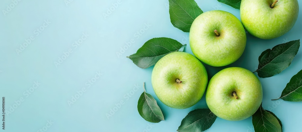 Fototapete fresh juice made from green apples on a blue background top view images featuring copy space for tex
