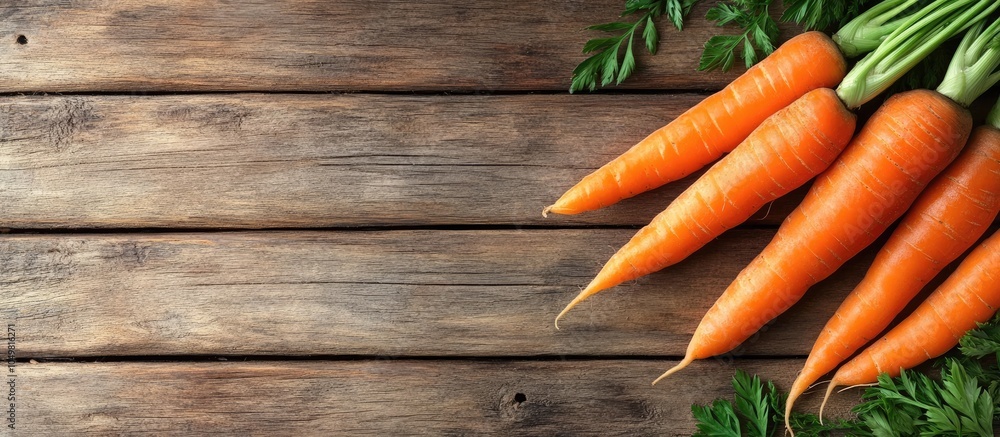 Poster close up of carrots on a wooden background. with copy space image. place for adding text or design