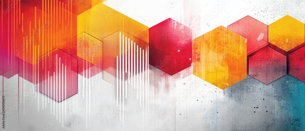 Poster dynamic hexagonal patterns a vivid exploration of graphic design and color harmony