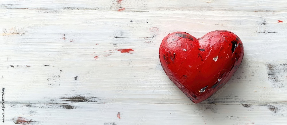 Poster Valentine s Day Heart on White Wooden Surface. with copy space image. Place for adding text or design