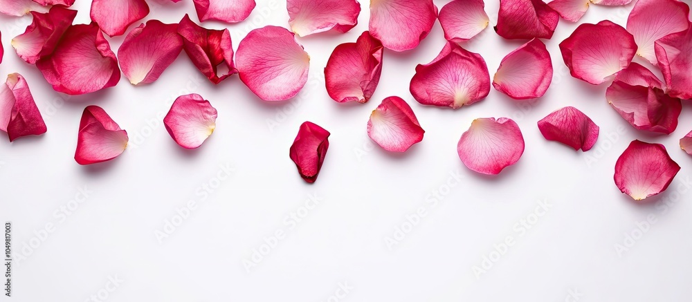 Poster pink rose petals on a white background. with copy space image. place for adding text or design
