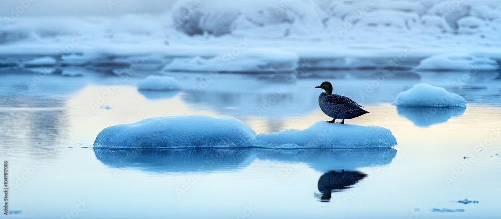 Aufkleber birdwatching amidst floating ice in winter. with copy space image. place for adding text or design
