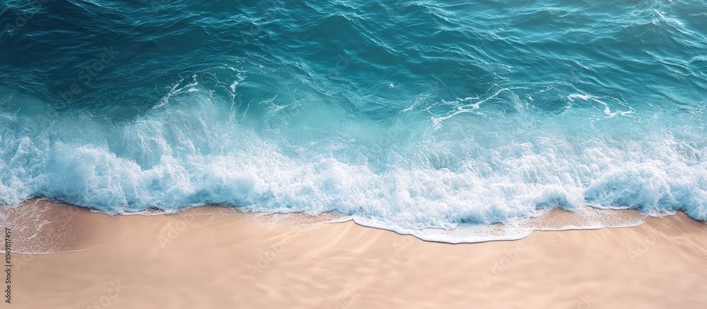 Poster wave on the shore and transparent water. with copy space image. Place for adding text or design
