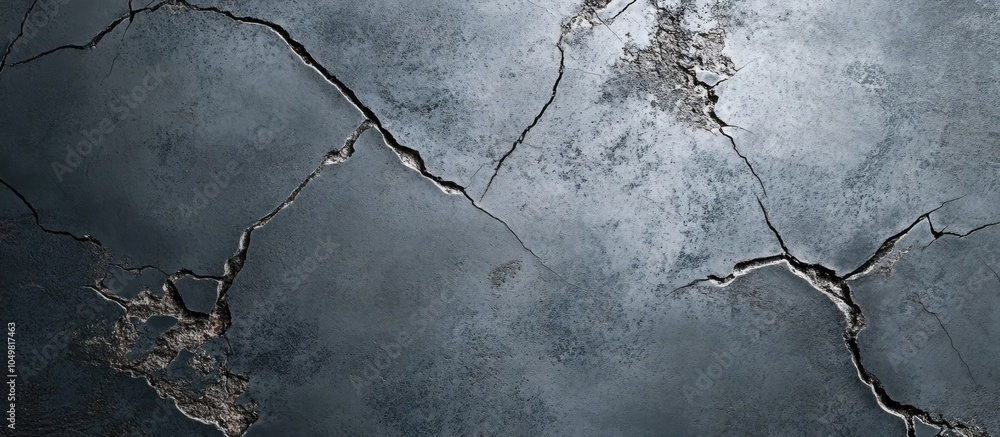 Poster Bluish gray laminate featuring cracks and small holes Full view. with copy space image. Place for adding text or design