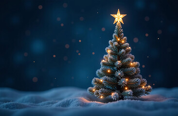 Obraz premium Christmas tree on snow background with bokeh lights. 3d illustration