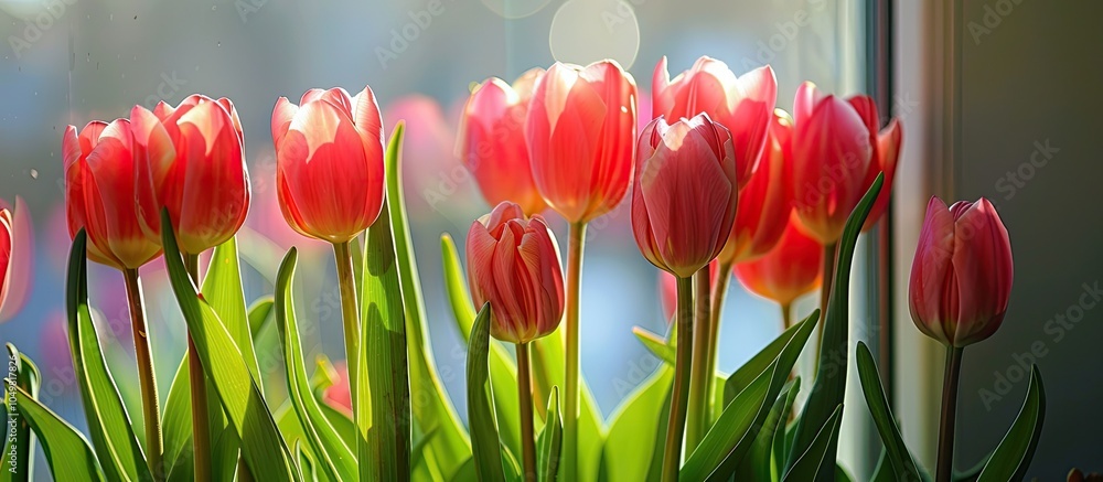 Leinwandbilder Bunch of spring tulips. with copy space image. Place for adding text or design