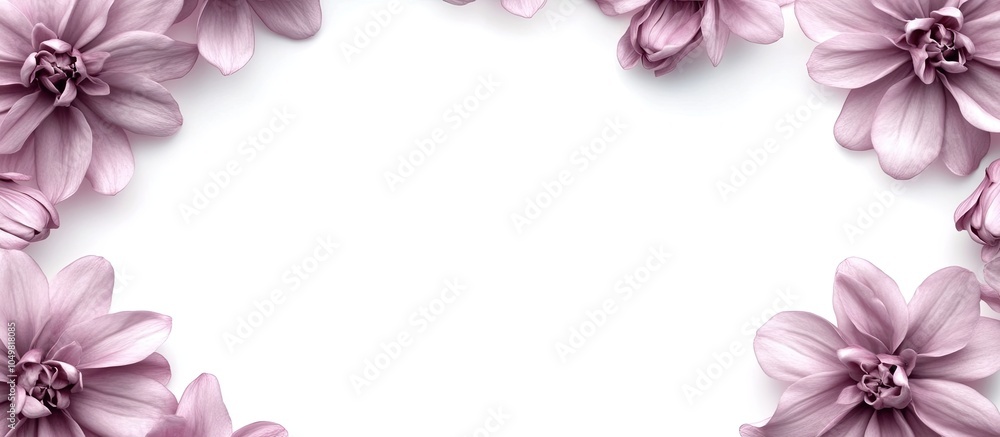 Poster pink flower frame on a white background copy space for your text
