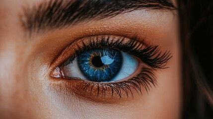 Obraz premium Extreme close-up of a deep blue eye highlighting intricacies and details