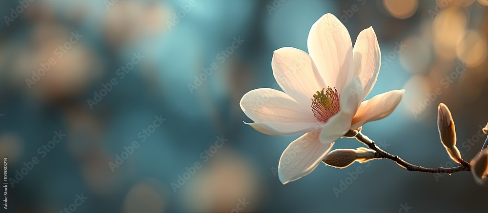 Fototapete a delicate flower bloom in a natural garden. with copy space image. place for adding text or design
