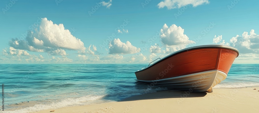 Poster jet boat on a sandy shore. with copy space image. place for adding text or design