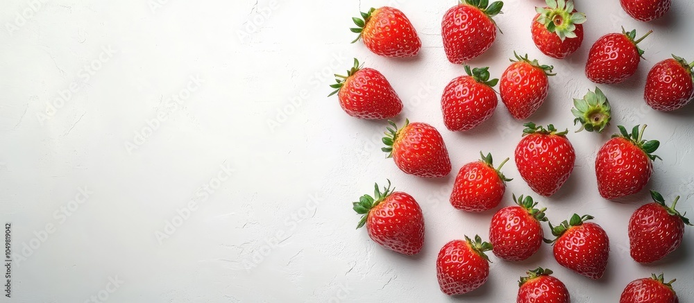 Poster strawberries set against a white background with copy space for your text top view flat lay arrangem