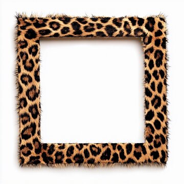 Leopard fur photo frame 1:1, isolated on white
