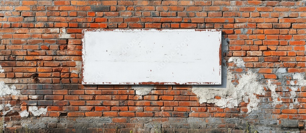 Poster Clipping path of a brick wall and a white sign. with copy space image. Place for adding text or design